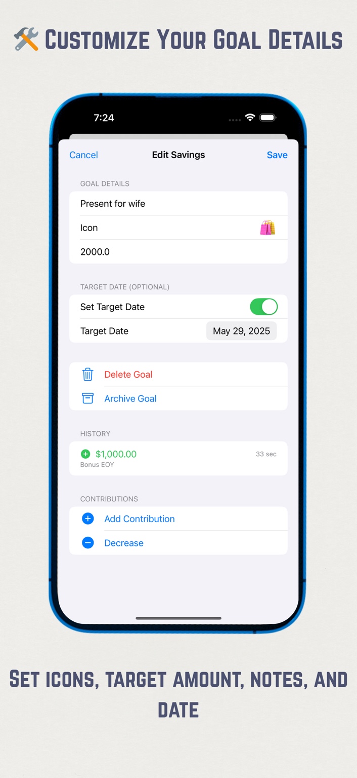 Edit Savings Goal Interface